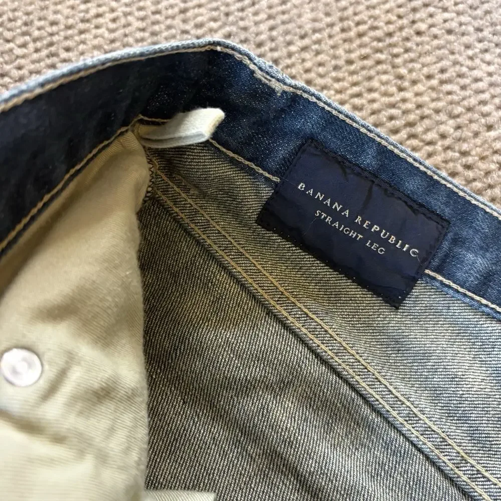 Banana Republic Men’s Jeans Straight Fit Blue Denim Medium Wash Button Fly
